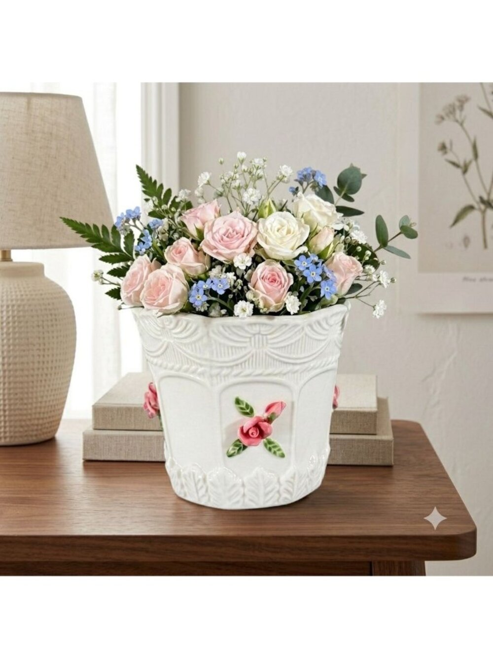 Vintage Bloom Rite Ceramic Rose Planter Cachepot Victorian Shabby Chic 5"